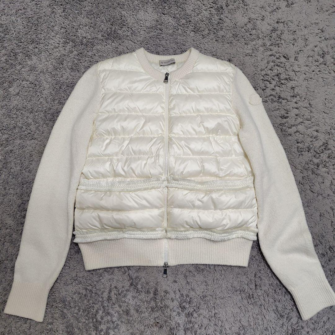 モンクレール カーディガン ニット ダウン レディース 白 アイボリー S