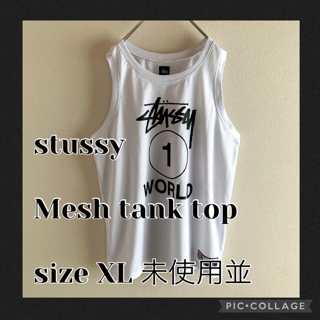未使用並　ステューシー　メッシュ　タンクトップ　ゲームシャツ　デカロゴ　XL