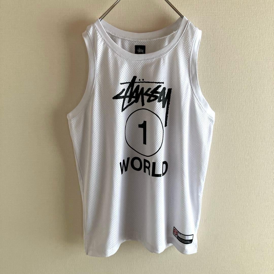 未使用並　ステューシー　メッシュ　タンクトップ　ゲームシャツ　デカロゴ　XL