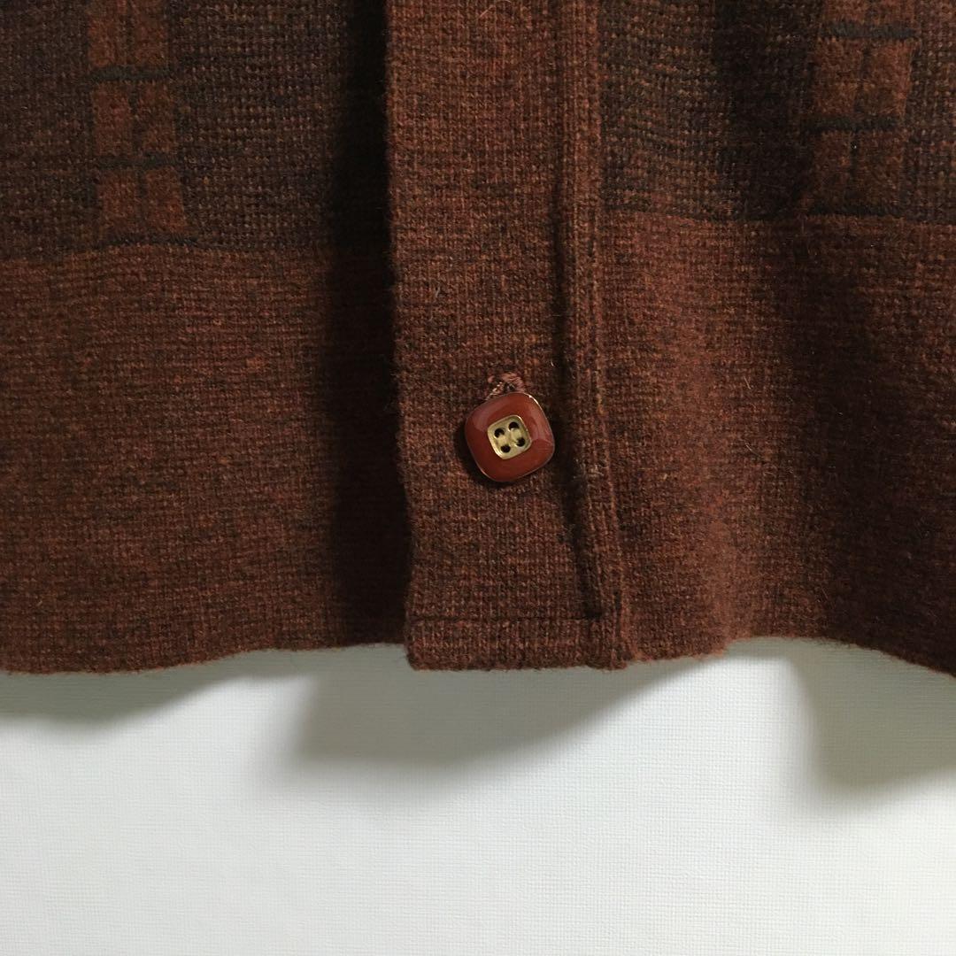 デッドストック 日本製 ニットカーディガン メンズ レトロボタン 深みのある茶色