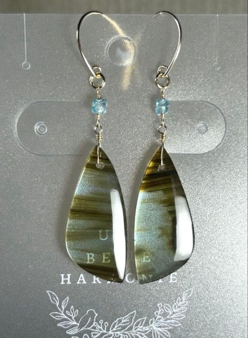 ブルーオブシディアン＆ブルージルコンのピアス他　14kgf