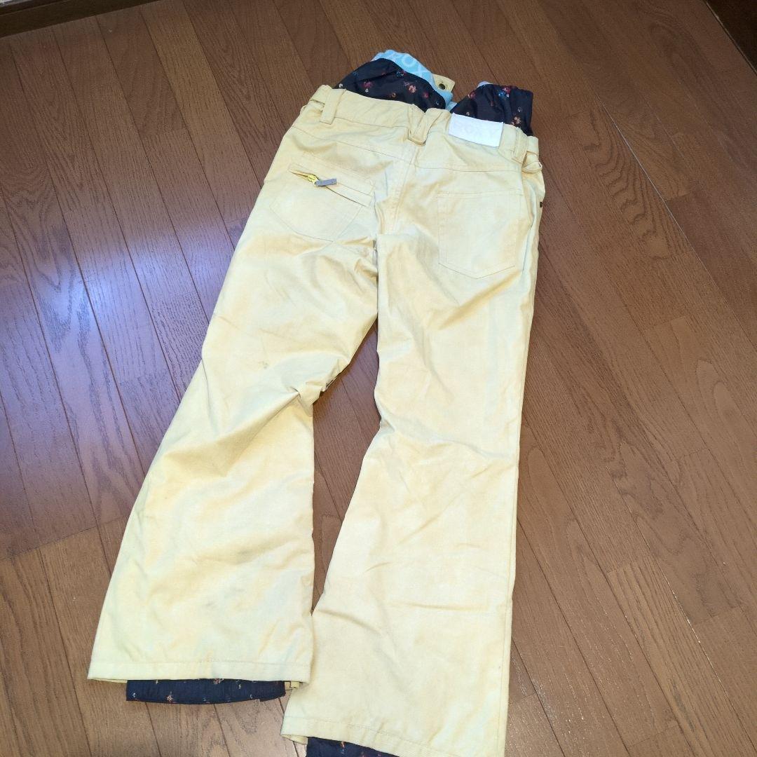 【美品】ROXY　スノボウェア　上下セット　総柄　デニム風　イエロー　Ｓ