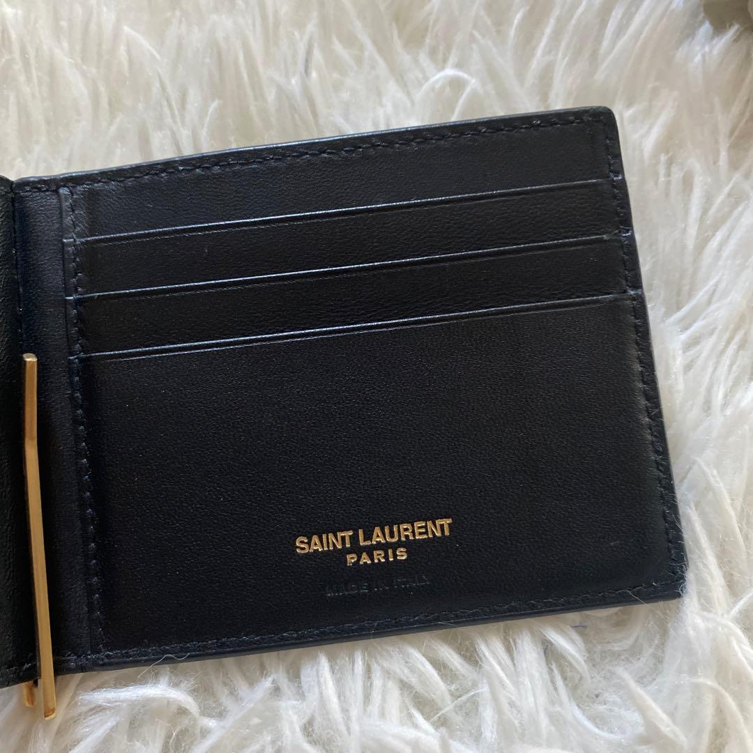 ゆずイヴサンローラン 黒 マネークリップ クロコ ゴールドロゴ YSL