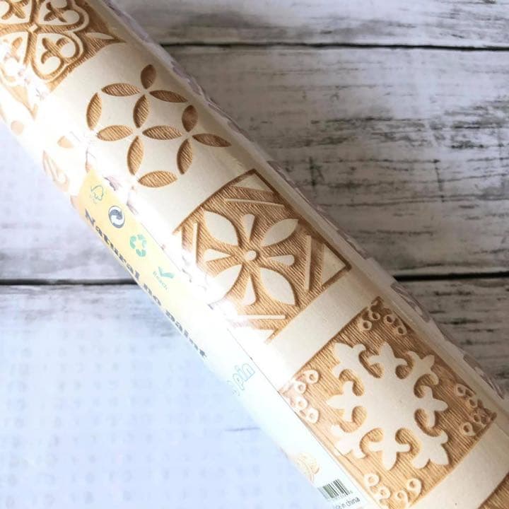 エンボスローラー　四角柄　木製麺棒　花柄　クッキー　クッキング　ハロウィン