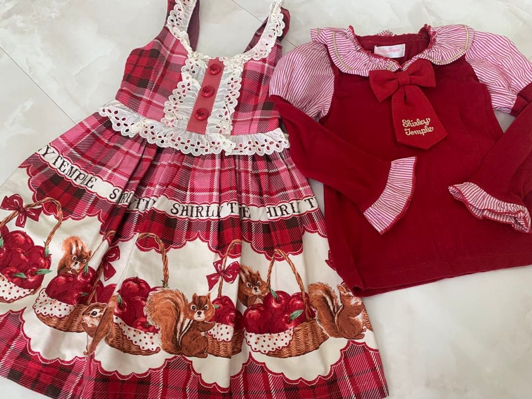 シャーリーテンプル♡りす♡りんご♡バスケットワンピースカットソー２着セット100