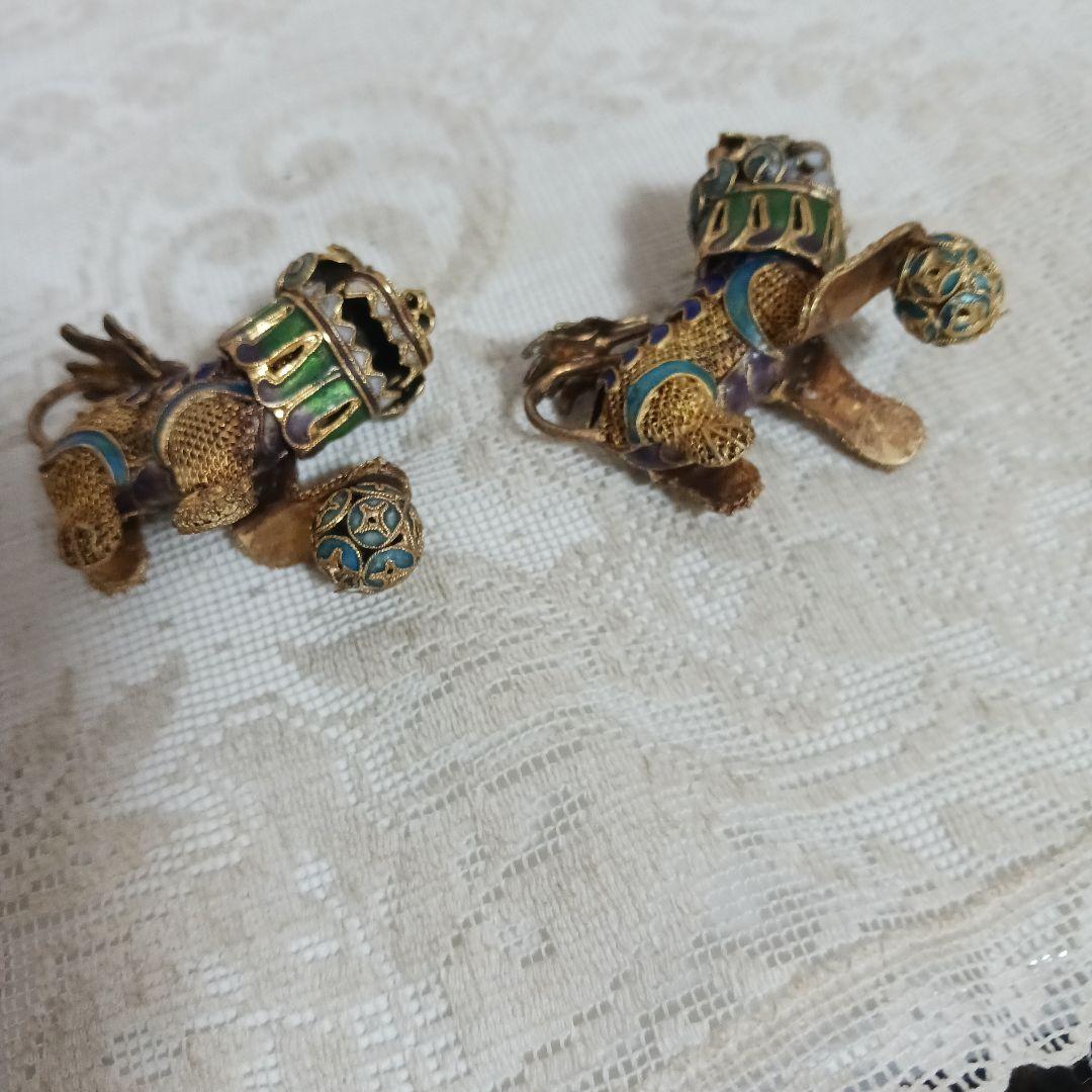 玉乗り獅子 七宝 置物