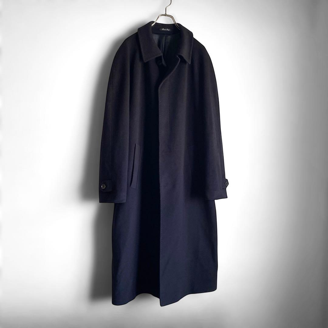 80s90s イタリア製 ウールカシミヤ ステンカラーコート ダークネイビー