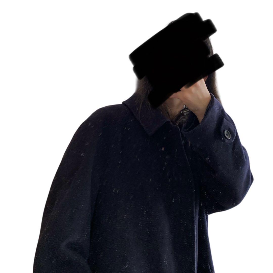 80s90s イタリア製 ウールカシミヤ ステンカラーコート ダークネイビー