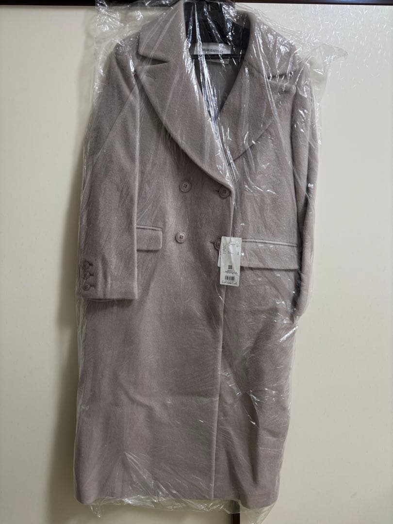 新品　ウール90% ベージュ ダブルブレスト ロングコート ウールジャケット