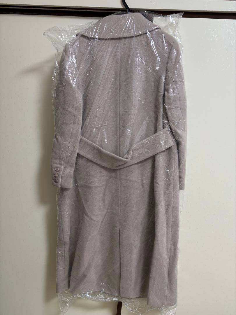 新品　ウール90% ベージュ ダブルブレスト ロングコート ウールジャケット