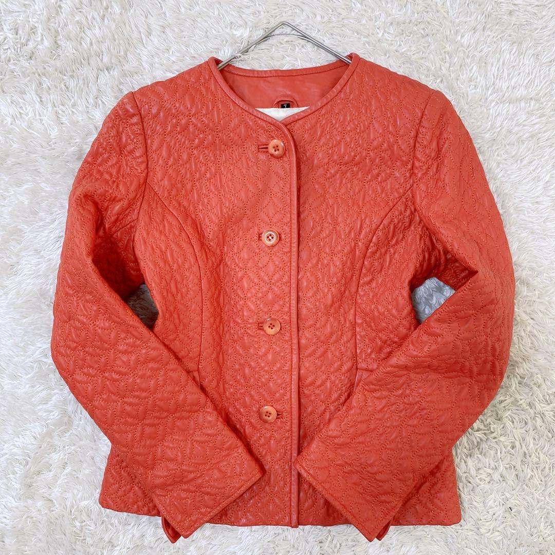 BALMAIN ラムレザージャケット ノーカラー キルティング 花柄