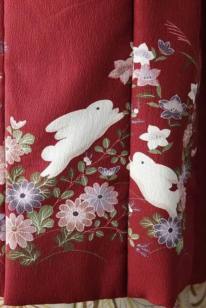 コムサデモード　七五三　女の子　３歳　着物　被布　クリーム×赤