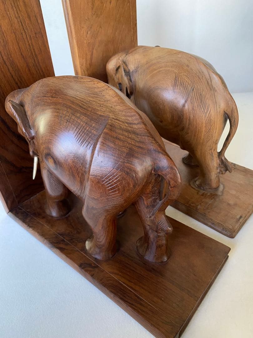 象　木製ブックスタンド　本立てビンテージ　アンティーク　置物　木製象
