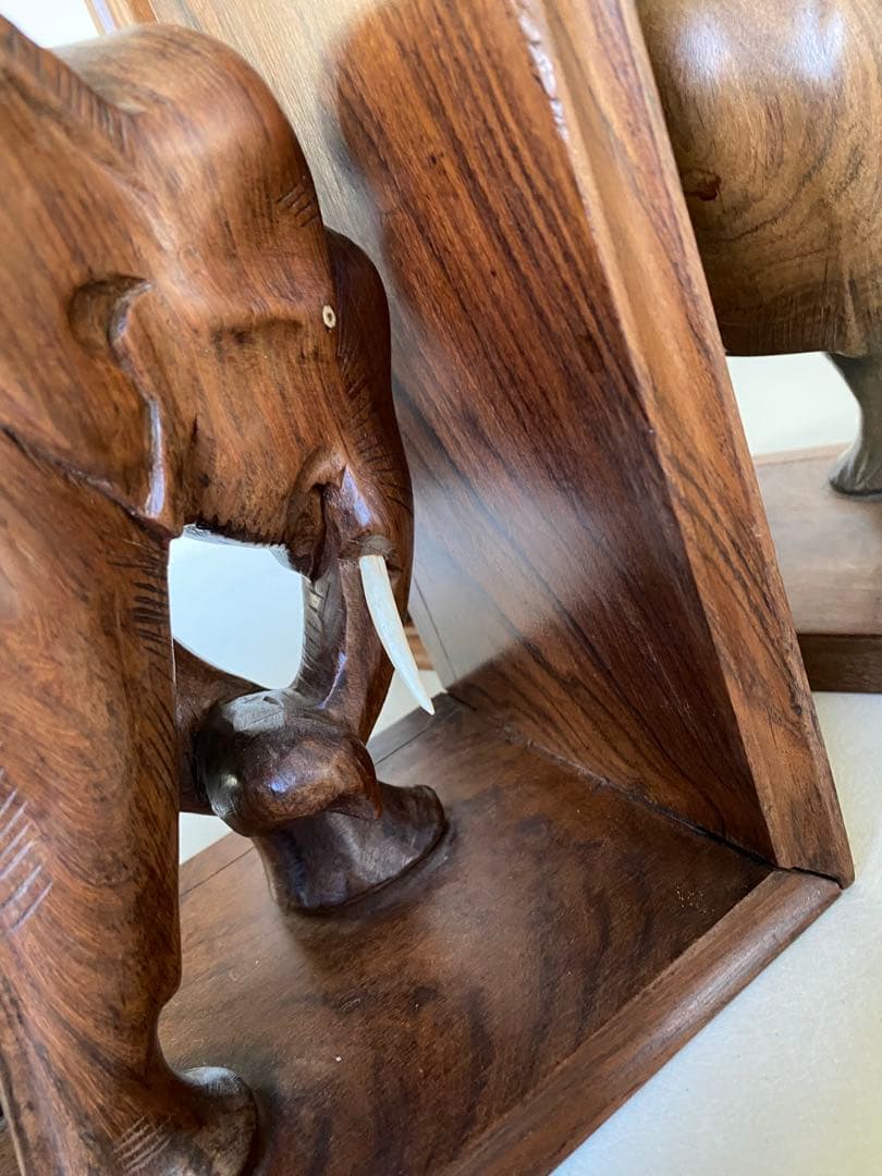 象　木製ブックスタンド　本立てビンテージ　アンティーク　置物　木製象