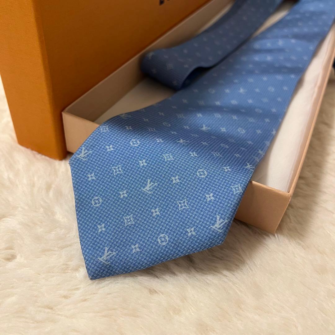 現行品！ ルイヴィトン ネクタイ モノグラム ブルー