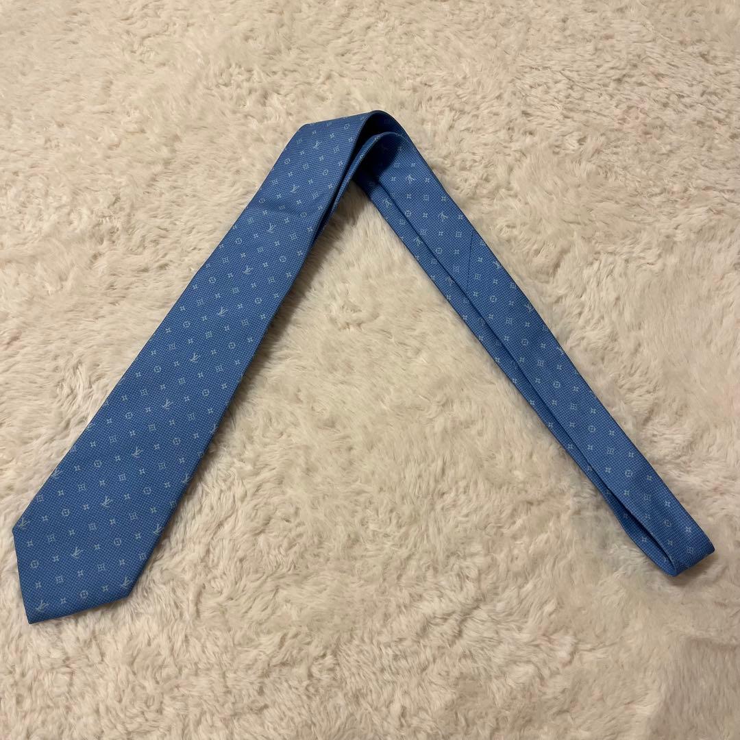 現行品！ ルイヴィトン ネクタイ モノグラム ブルー
