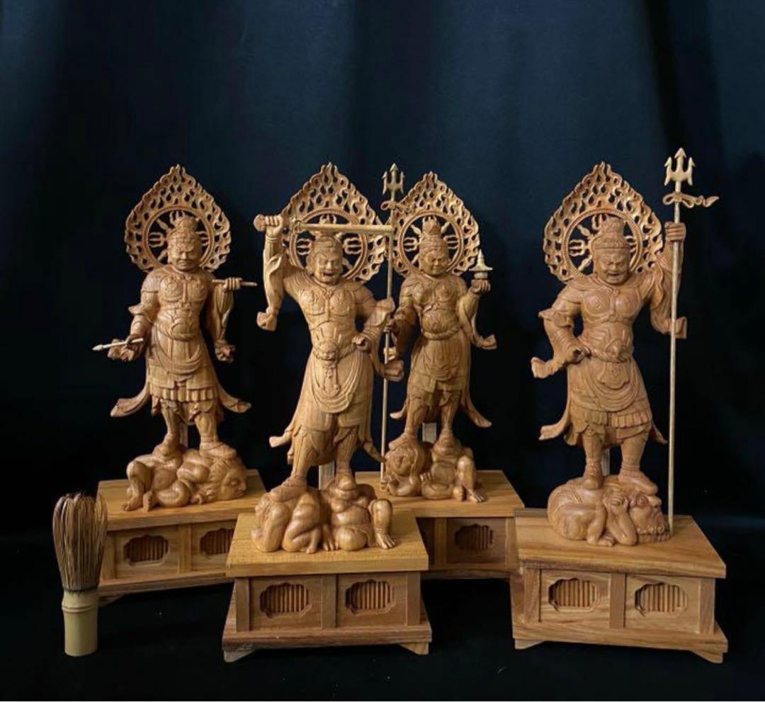 井波彫刻　仏教工芸品　総ケヤキ材　仏師で仕上げ品　四天王像一式