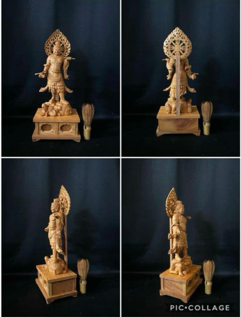 井波彫刻　仏教工芸品　総ケヤキ材　仏師で仕上げ品　四天王像一式