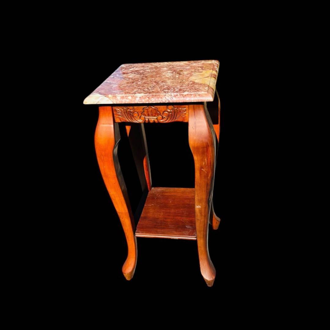 大理石 花台 木製 猫脚 フラワースタンド サイドテーブル