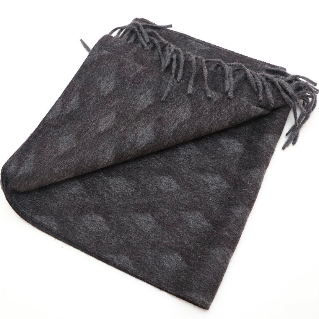 美品 ダンヒル カシミヤ ダイヤモンドパターン マフラー ダークグレー