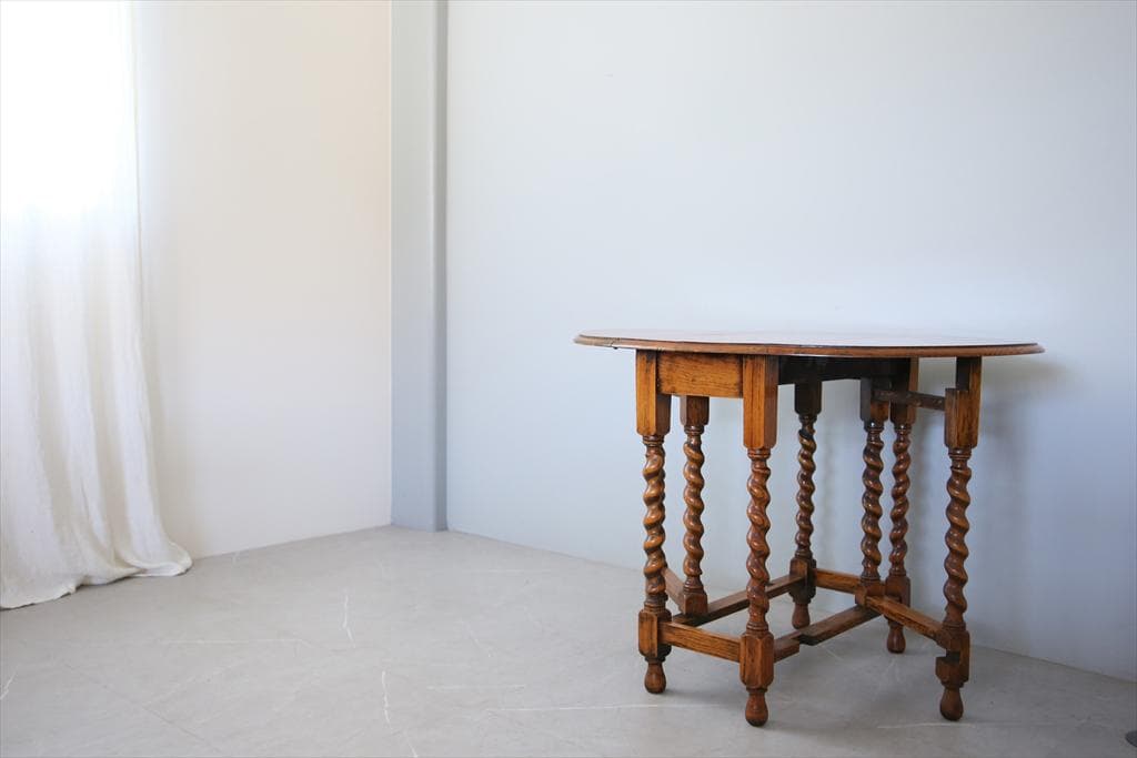 英国アンティーク木製ゲートレッグテーブル/ダイニング机バタフライ(89-263)