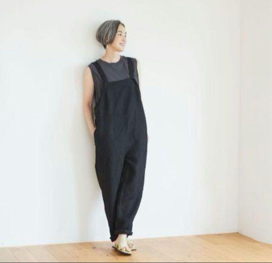 【美品】foglinenwork北欧暮らしの道具店サロペット2リネン麻　黒