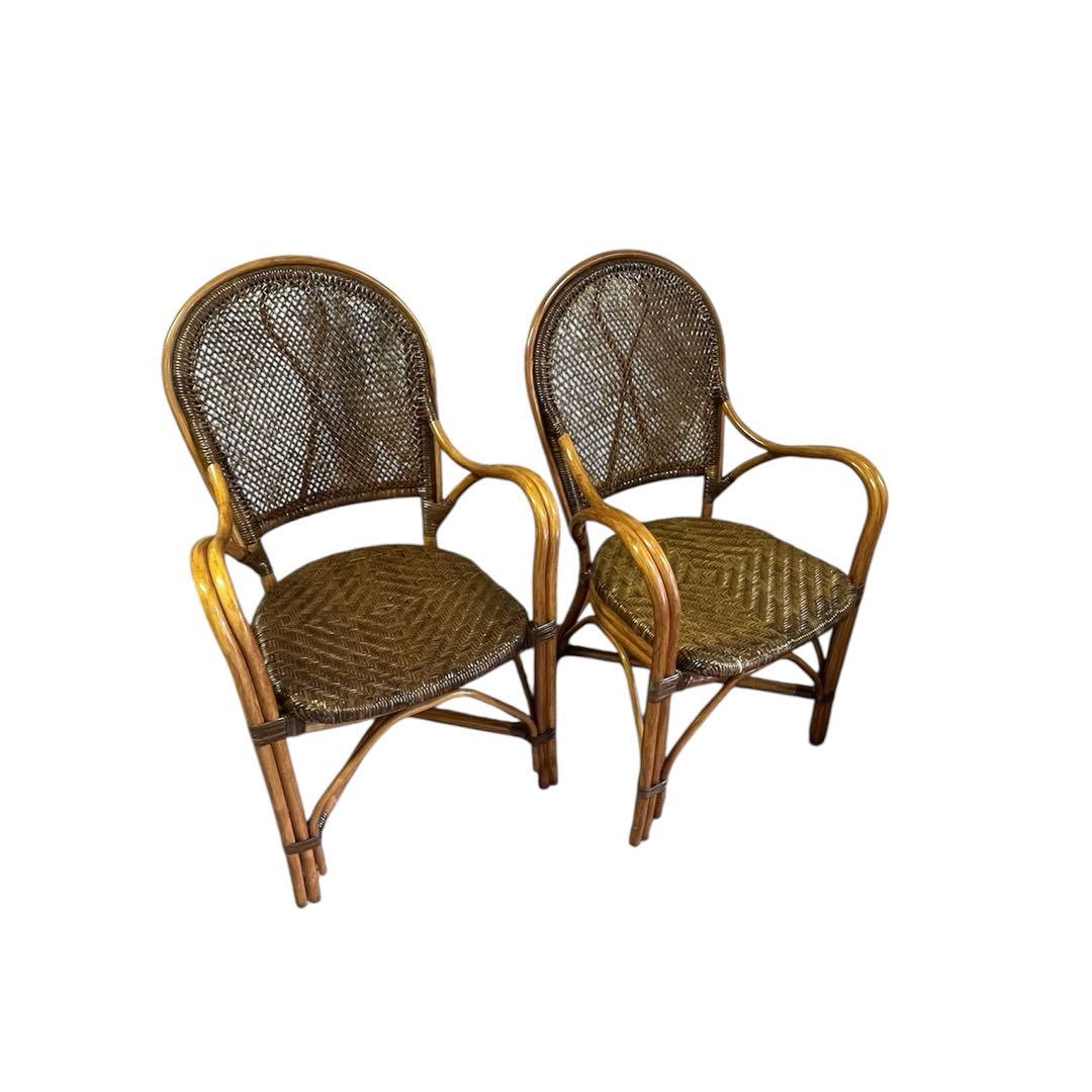 藤の椅子　Kazama ラタンチェア　昭和レトロ 二脚セット