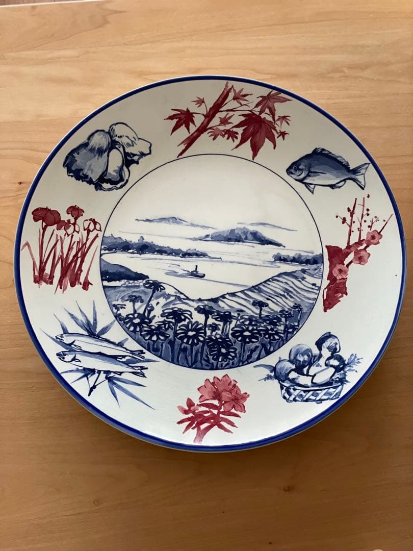 【昭和 大皿】38cm 日本の風景デザインの平皿
