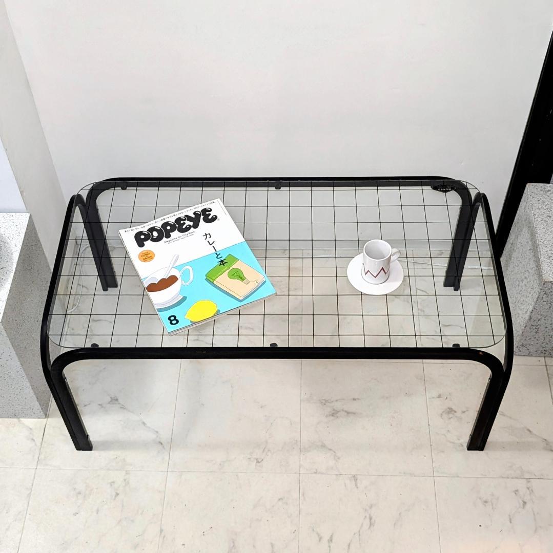 グリッド柄 リビング ガラス テーブル 黒 80s ビンテージ ポップ