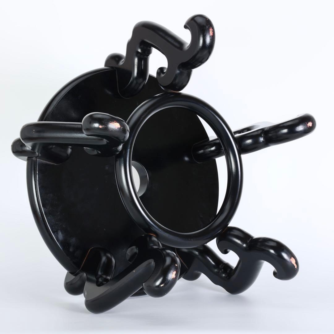 黒塗 飾り台 花台 壺台 木製 唐草脚 大型32.5cm 置台 盆栽台 古美術