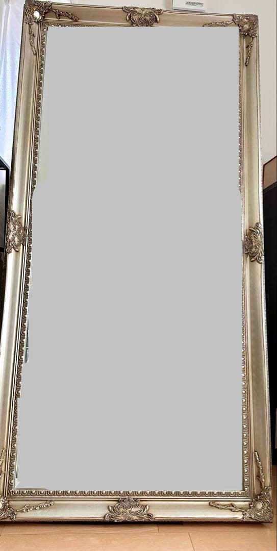 ミラー 全身鏡 アンティーク調大型ミラー　ゴールド