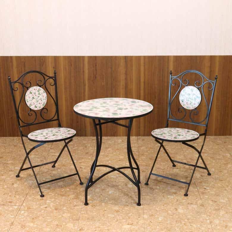 ガーデンテーブルセット アイアン ローズ/薔薇 3点セット