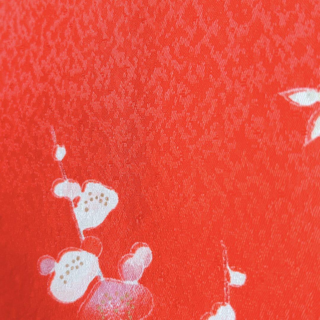 七五三美品フルセット７歳女の子新品未使用着物長襦袢丸帯草履バッグ小物化繊赤地菊梅