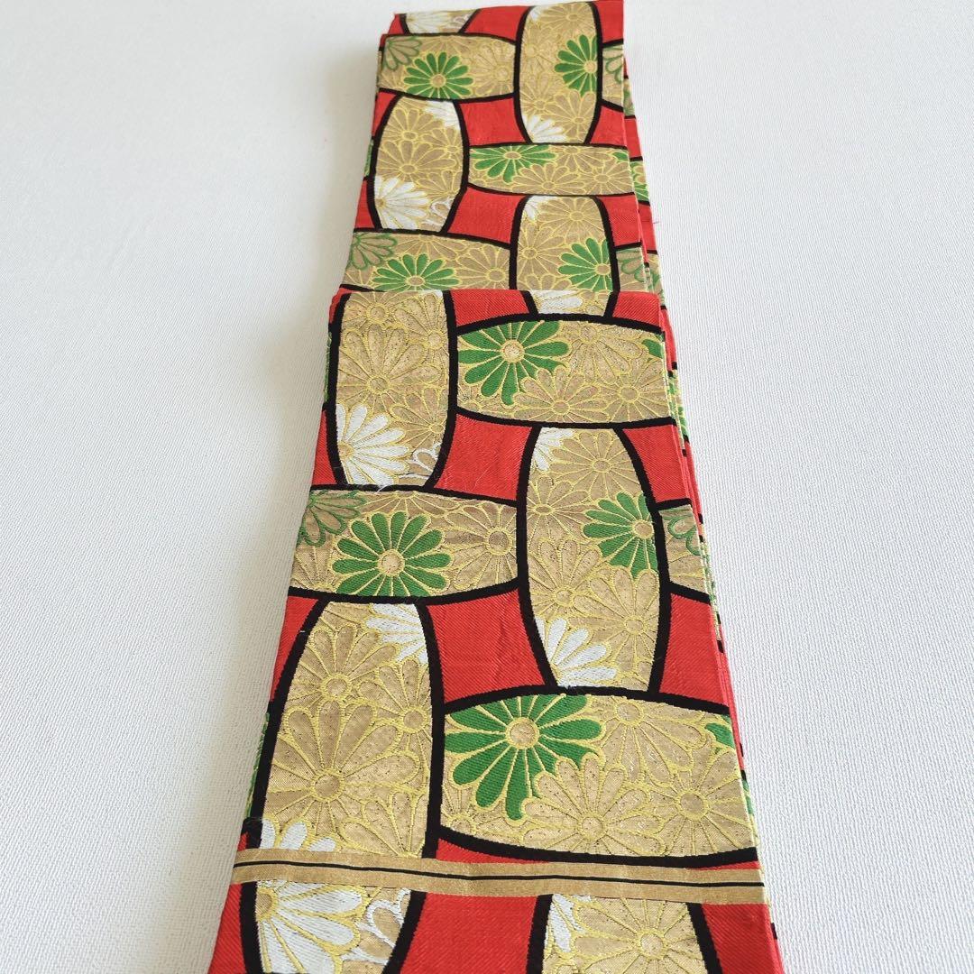 七五三美品フルセット７歳女の子新品未使用着物長襦袢丸帯草履バッグ小物化繊赤地菊梅