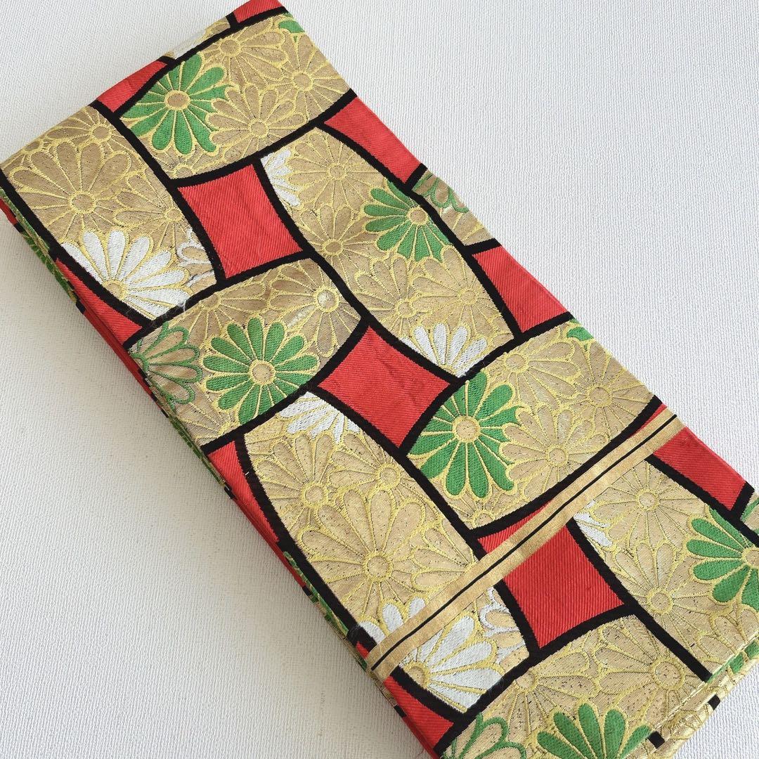 七五三美品フルセット７歳女の子新品未使用着物長襦袢丸帯草履バッグ小物化繊赤地菊梅