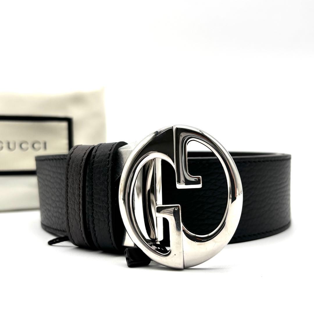 未使用保管品 グッチ ベルト リバーシブル 2way 本革 レザー ダブルG 黒