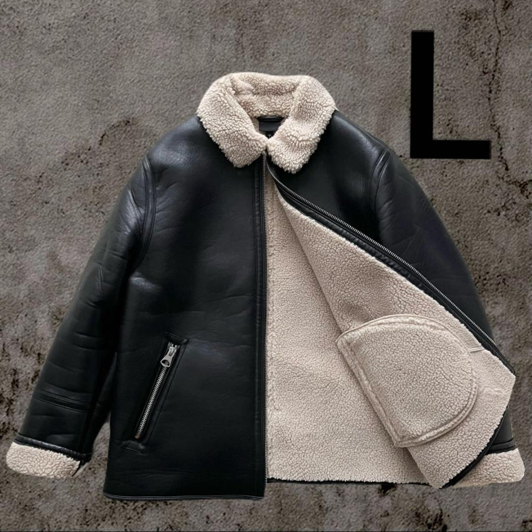 【美品】  フェイクムートン ボンバージャケット B-3 ブラック XL