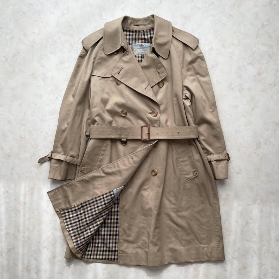 希少80s　Aquascutum　トレンチコート　チェック　英国製　XL〜XXL