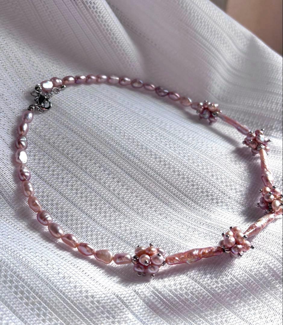 全品半額セール 天然淡水真珠 バロック パールネックレス 粉紫オーロラ 姫