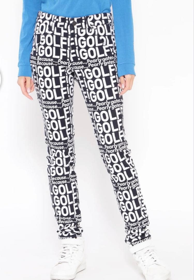 新品タグ付き　パーリーゲイツ　GOLF柄（大）コットンストレッチパンツ　サイズ2