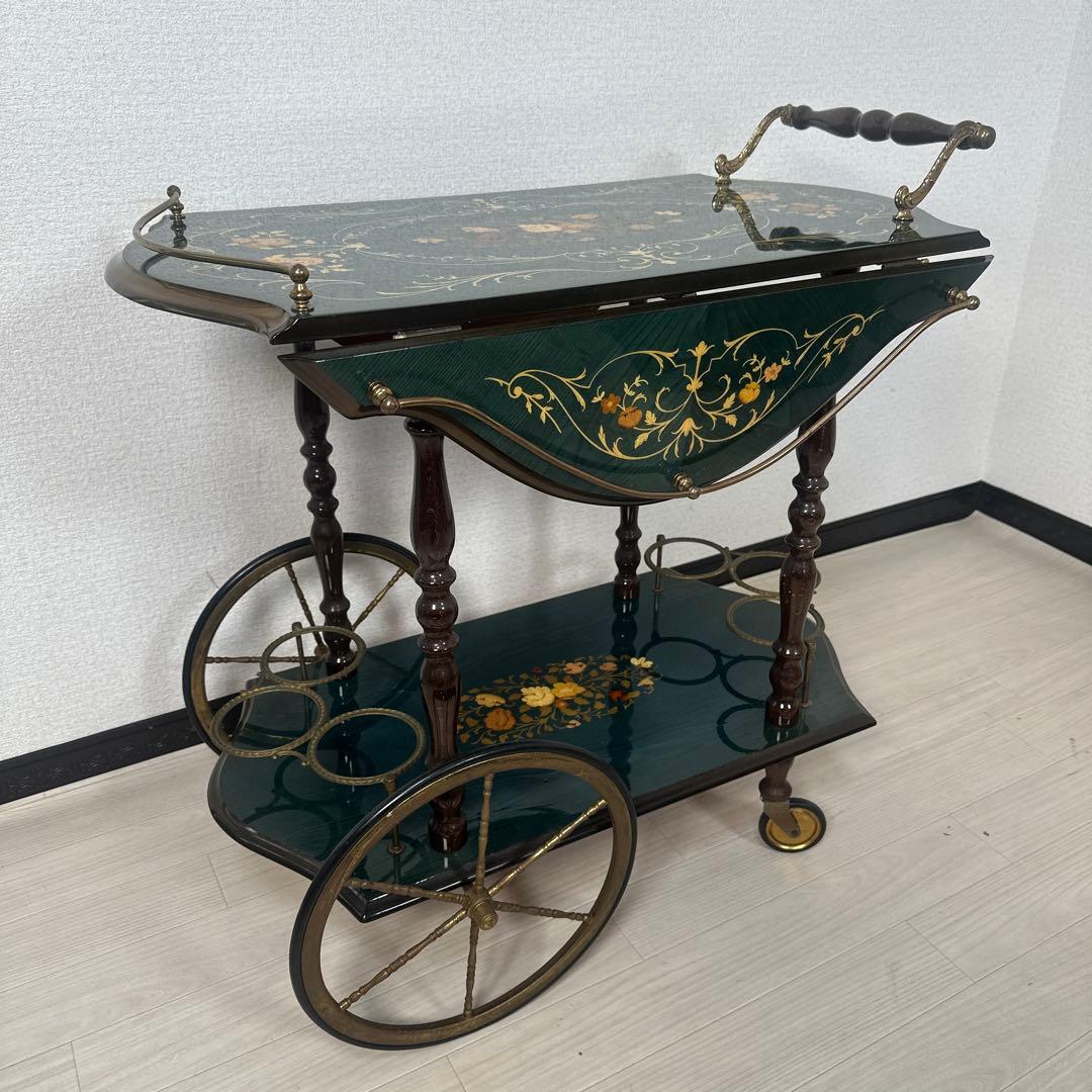 イタリア製 キッチンワゴン バタフライ 象嵌 高級 ワゴンテーブル i1※