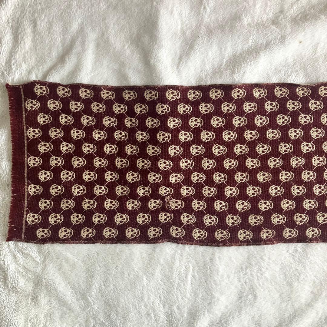 アレキサンダーマックイーン ウール スカルジャガード フリンジマフラー ブラウン