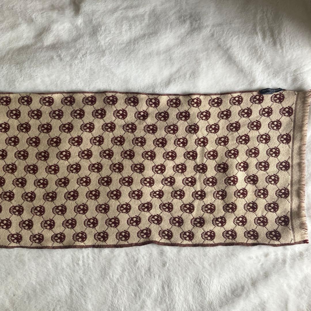 アレキサンダーマックイーン ウール スカルジャガード フリンジマフラー ブラウン