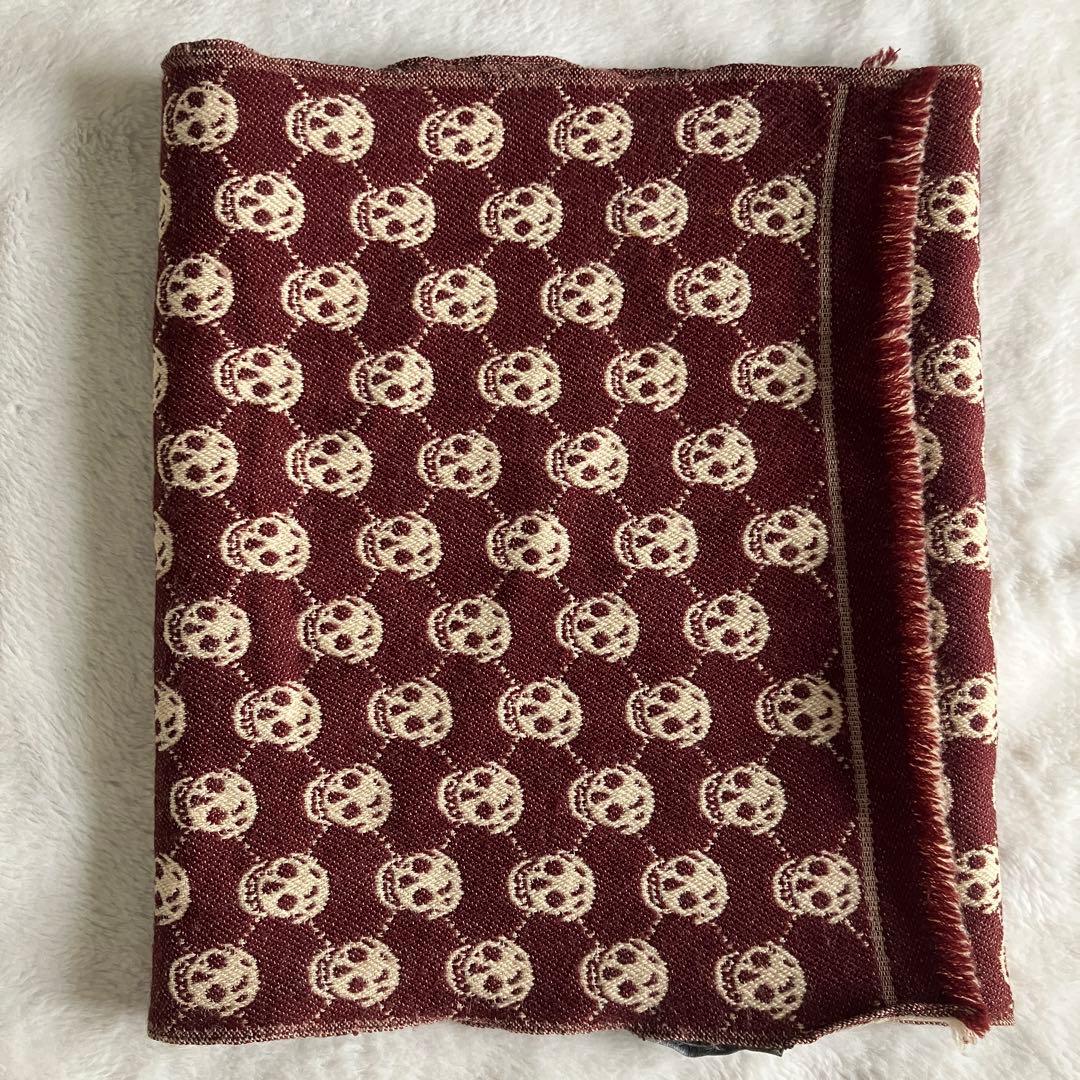 アレキサンダーマックイーン ウール スカルジャガード フリンジマフラー ブラウン