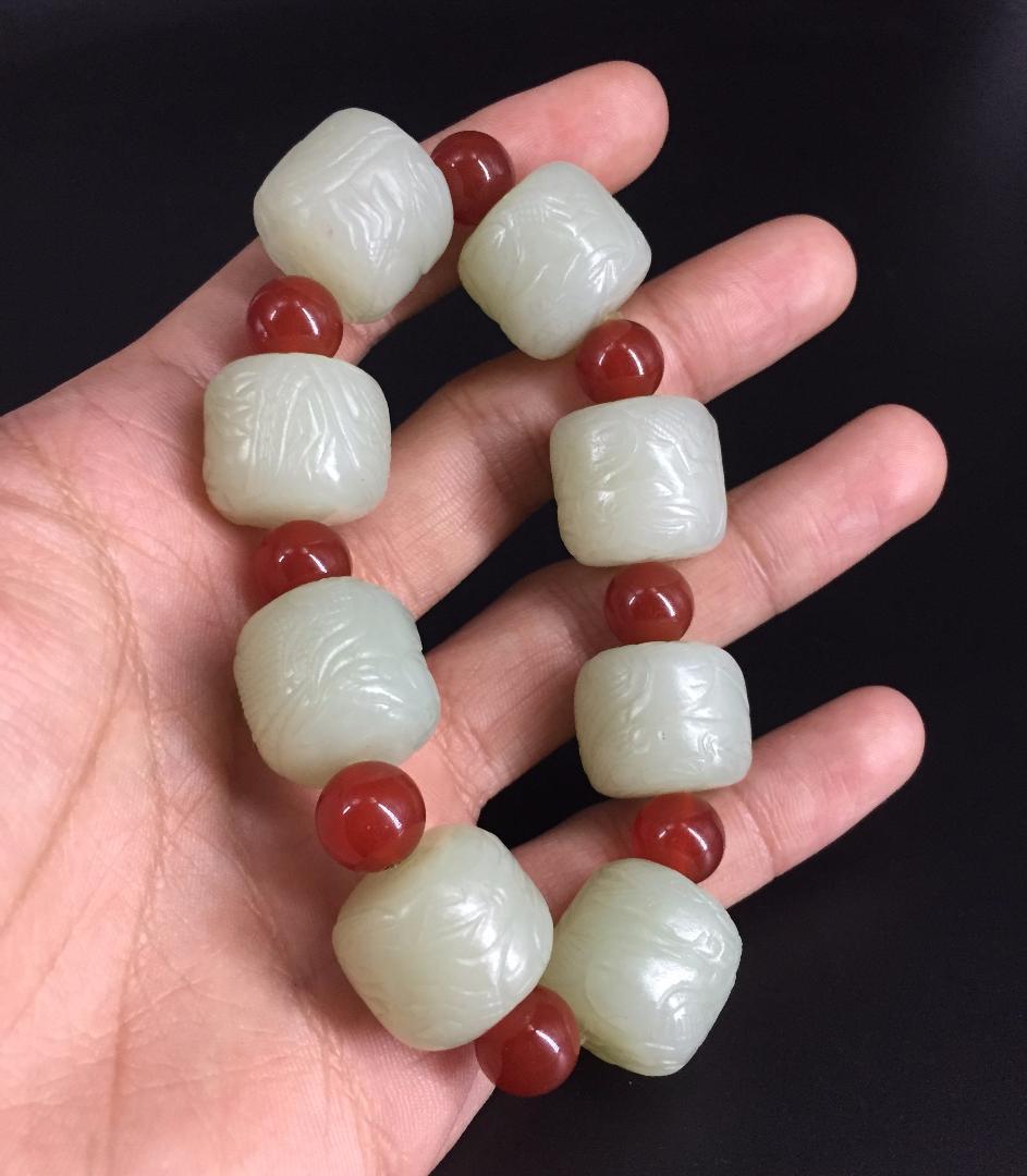 宋代 竜紋ブレスレット 古玉老和田白玉 中国美術骨董アンティークコレクション