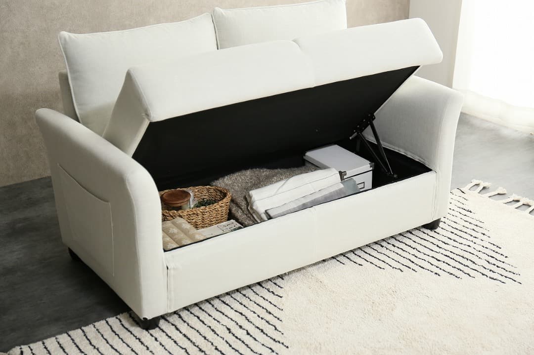 【送料無料】収納付き2人掛けソファ クッション付き 収納付き ポケットコイル