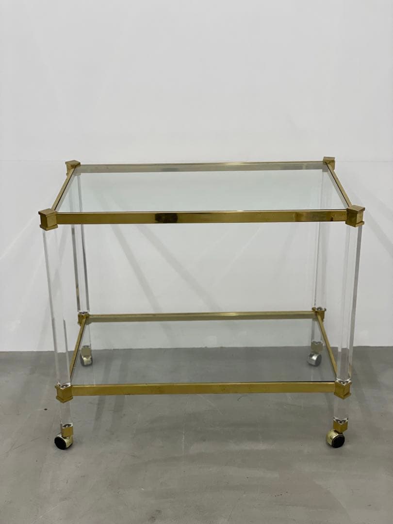 希少 アクリル×ガラス 収納 キャスター付きワゴン ゴールド 店舗什器