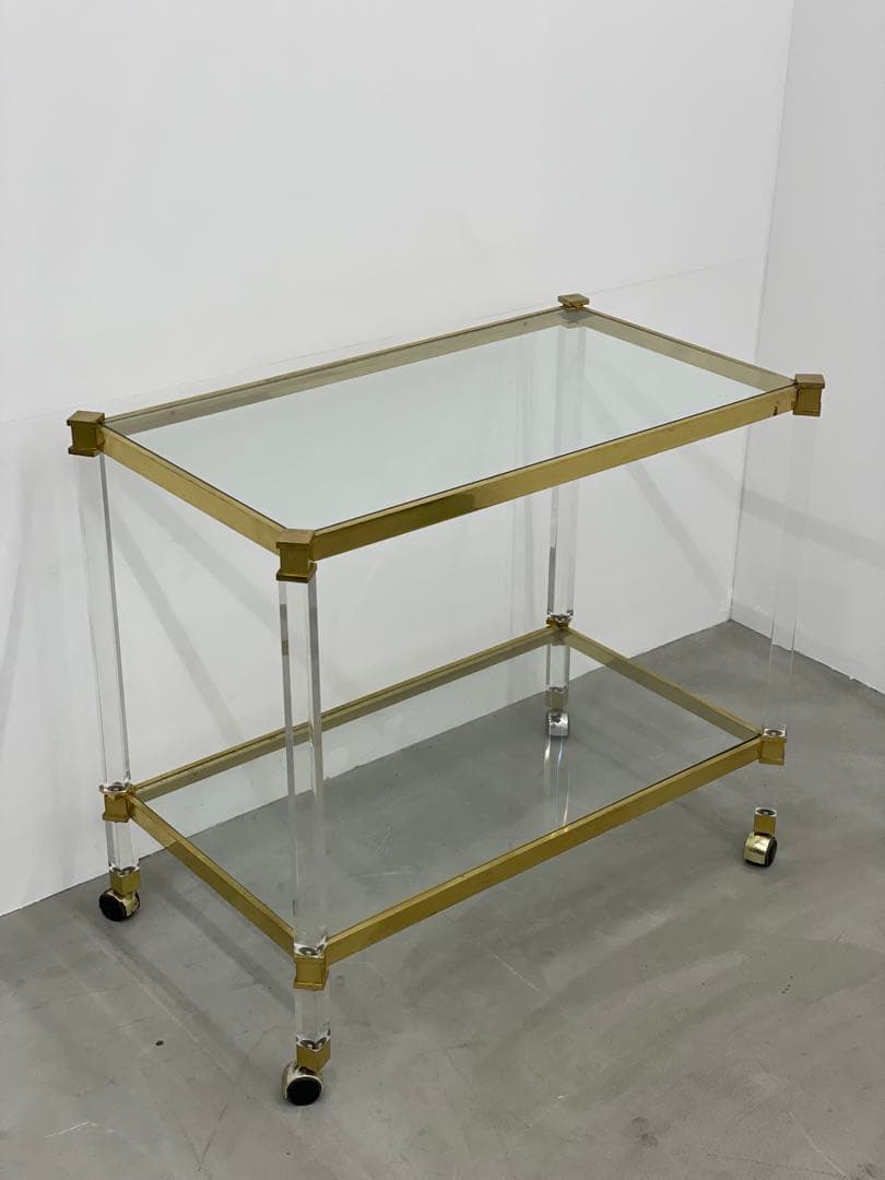 希少 アクリル×ガラス 収納 キャスター付きワゴン ゴールド 店舗什器