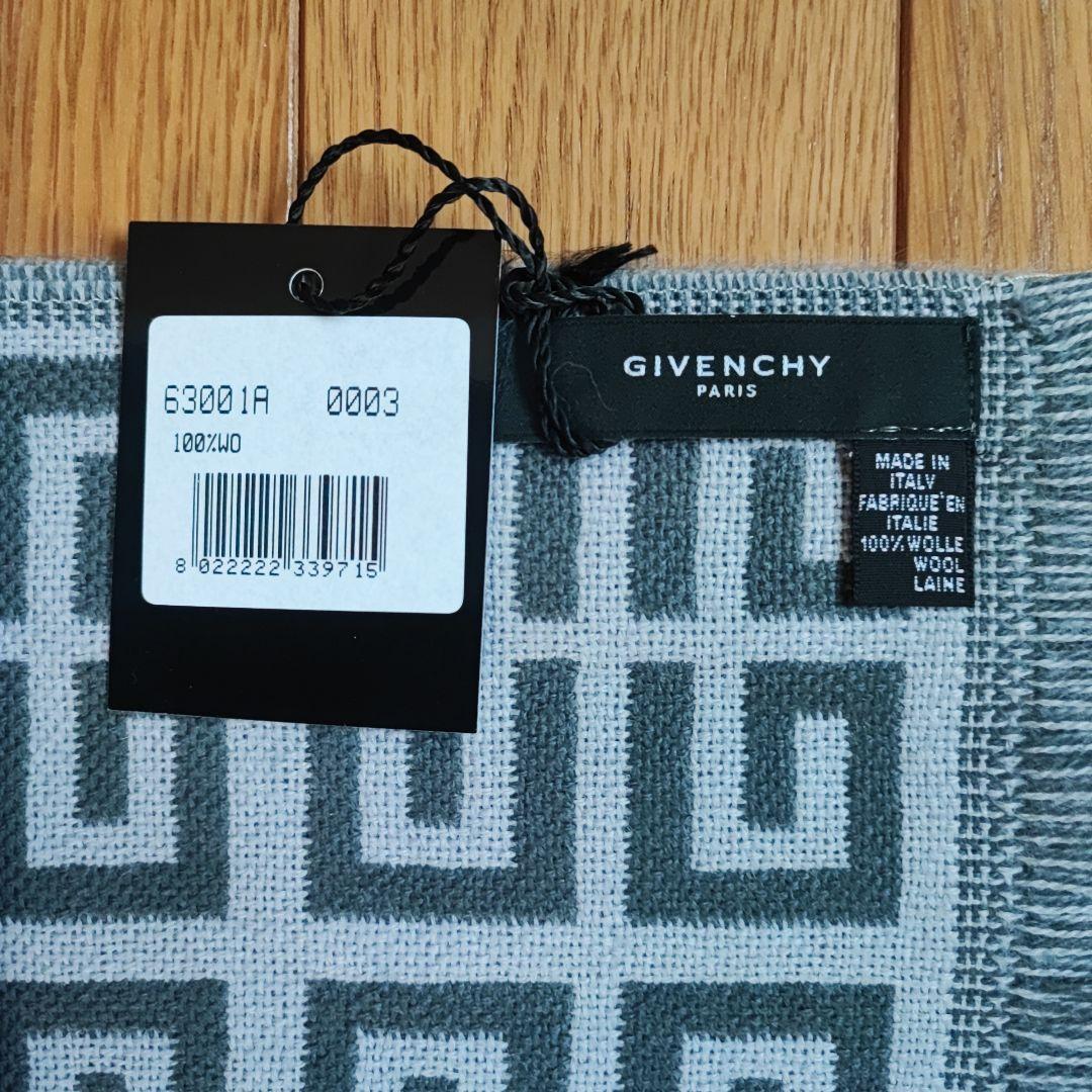 GIVENCHY 幾何学模様 マフラー 100%ウール　グレー
