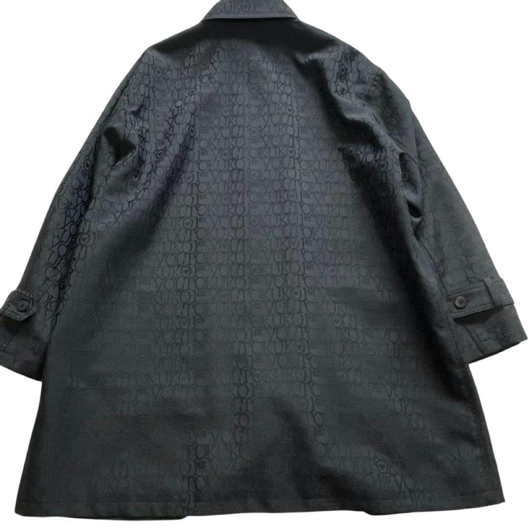 美品 ゆったり トクコプルミエヴォル 総柄 ステンカラーコート 黒 ジップアップ